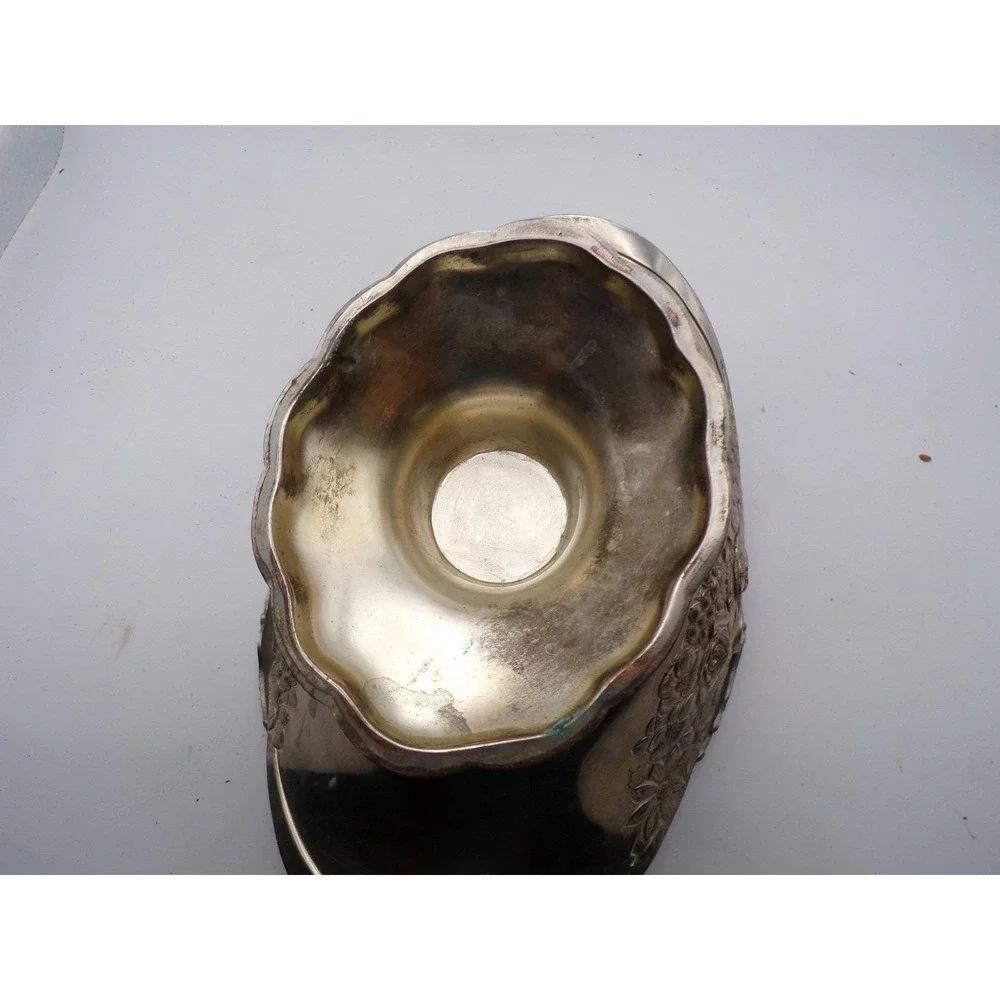 Vintage Ornate Silver‎ Plated Basket with Handle Floral Design Home Decor